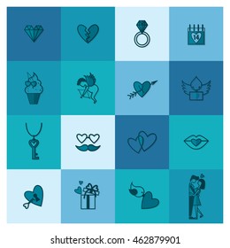 Simple Flat Icons Collection for Valentines Day, Wedding, Love and Romantic Events. Vector