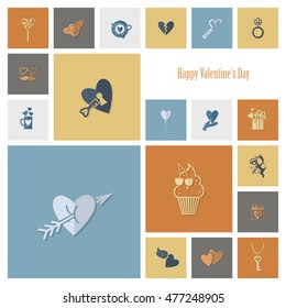 Simple Flat Icons Collection for Valentines Day, Wedding, Love and Romantic Events. Vector