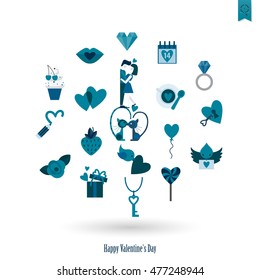 Simple Flat Icons Collection for Valentines Day, Wedding, Love and Romantic Events. Vector