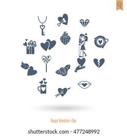 Simple Flat Icons Collection for Valentines Day, Wedding, Love and Romantic Events. Vector