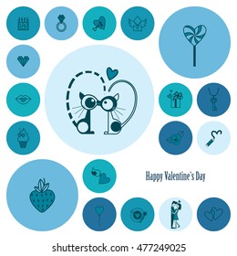 Simple Flat Icons Collection for Valentines Day, Wedding, Love and Romantic Events. Vector