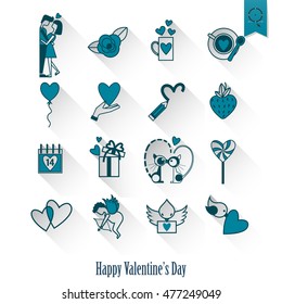 Simple Flat Icons Collection for Valentines Day, Wedding, Love and Romantic Events. Vector