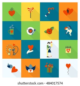 Simple Flat Icons Collection for Valentines Day, Wedding, Love and Romantic Events. Vector