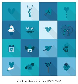 Simple Flat Icons Collection for Valentines Day, Wedding, Love and Romantic Events. Vector