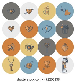 Simple Flat Icons Collection for Valentines Day, Wedding, Love and Romantic Events. Vector