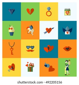 Simple Flat Icons Collection for Valentines Day, Wedding, Love and Romantic Events. Vector