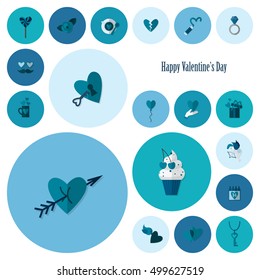 Simple Flat Icons Collection for Valentines Day, Wedding, Love and Romantic Events. Vector