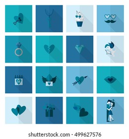 Simple Flat Icons Collection for Valentines Day, Wedding, Love and Romantic Events. Vector