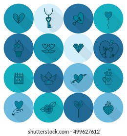 Simple Flat Icons Collection for Valentines Day, Wedding, Love and Romantic Events. Vector