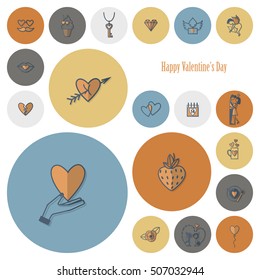 Simple Flat Icons Collection for Valentines Day, Wedding, Love and Romantic Events. Vector