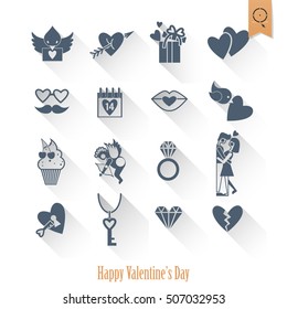 Simple Flat Icons Collection for Valentines Day, Wedding, Love and Romantic Events. Vector