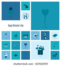Simple Flat Icons Collection for Valentines Day, Wedding, Love and Romantic Events. Vector