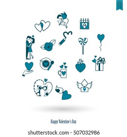 Simple Flat Icons Collection for Valentines Day, Wedding, Love and Romantic Events. Vector