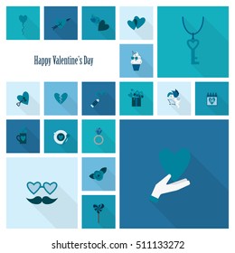 Simple Flat Icons Collection for Valentines Day, Wedding, Love and Romantic Events. Vector