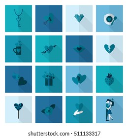 Simple Flat Icons Collection for Valentines Day, Wedding, Love and Romantic Events. Vector