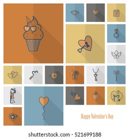 Simple Flat Icons Collection for Valentines Day, Wedding, Love and Romantic Events. Vector
