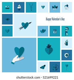 Simple Flat Icons Collection for Valentines Day, Wedding, Love and Romantic Events. Vector