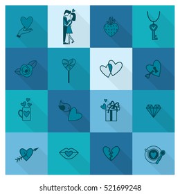 Simple Flat Icons Collection for Valentines Day, Wedding, Love and Romantic Events. Vector