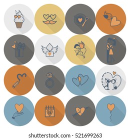 Simple Flat Icons Collection for Valentines Day, Wedding, Love and Romantic Events. Vector