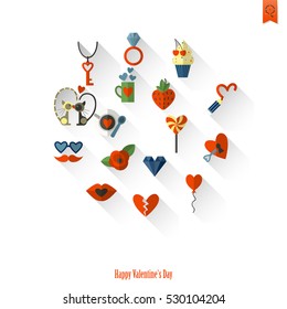 Simple Flat Icons Collection for Valentines Day, Wedding, Love and Romantic Events. Vector