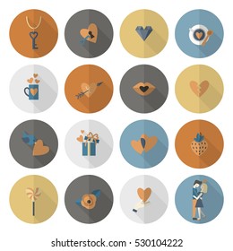 Simple Flat Icons Collection for Valentines Day, Wedding, Love and Romantic Events. Vector