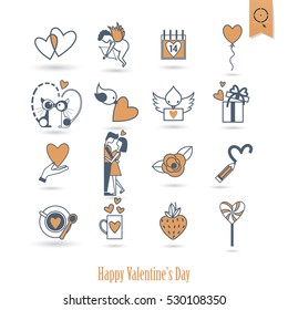 Simple Flat Icons Collection for Valentines Day, Wedding, Love and Romantic Events. Vector