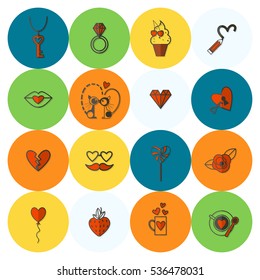Simple Flat Icons Collection for Valentines Day, Wedding, Love and Romantic Events. Vector