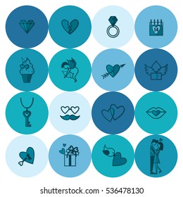 Simple Flat Icons Collection for Valentines Day, Wedding, Love and Romantic Events. Vector