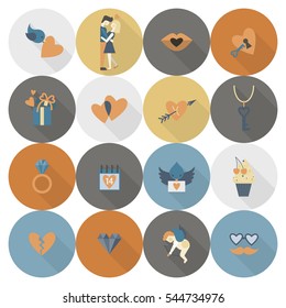 Simple Flat Icons Collection for Valentines Day, Wedding, Love and Romantic Events. Vector