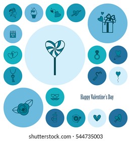 Simple Flat Icons Collection for Valentines Day, Wedding, Love and Romantic Events. Vector