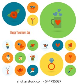 Simple Flat Icons Collection for Valentines Day, Wedding, Love and Romantic Events. Vector