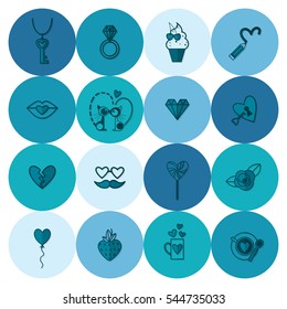 Simple Flat Icons Collection for Valentines Day, Wedding, Love and Romantic Events. Vector