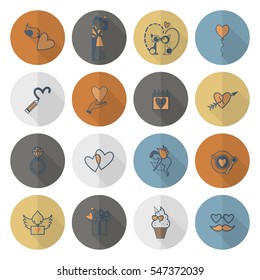 Simple Flat Icons Collection for Valentines Day, Wedding, Love and Romantic Events. Vector