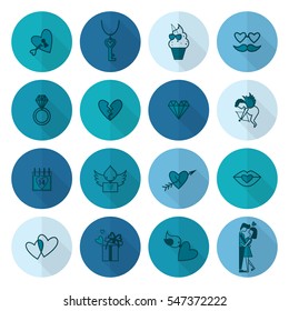 Simple Flat Icons Collection for Valentines Day, Wedding, Love and Romantic Events. Vector