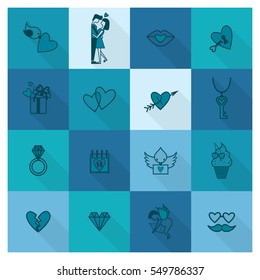 Simple Flat Icons Collection for Valentines Day, Wedding, Love and Romantic Events. Vector
