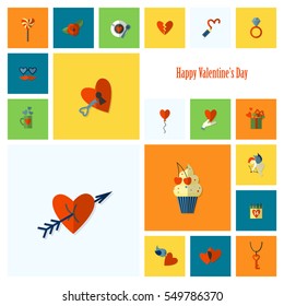 Simple Flat Icons Collection for Valentines Day, Wedding, Love and Romantic Events. Vector