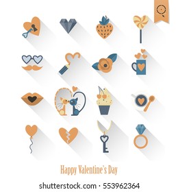 Simple Flat Icons Collection for Valentines Day, Wedding, Love and Romantic Events. Vector