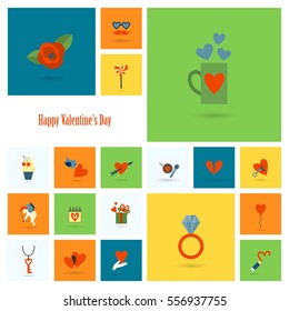 Simple Flat Icons Collection for Valentines Day, Wedding, Love and Romantic Events. Vector