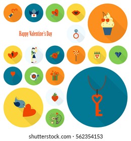 Simple Flat Icons Collection for Valentines Day, Wedding, Love and Romantic Events. Vector