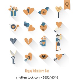 Simple Flat Icons Collection for Valentines Day, Wedding, Love and Romantic Events. Vector