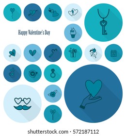 Simple Flat Icons Collection for Valentines Day, Wedding, Love and Romantic Events. Vector