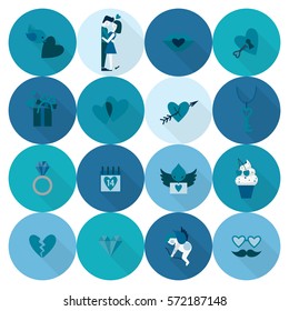 Simple Flat Icons Collection for Valentines Day, Wedding, Love and Romantic Events. Vector