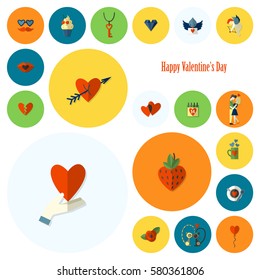 Simple Flat Icons Collection for Valentines Day, Wedding, Love and Romantic Events. Vector