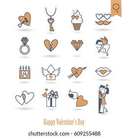 Simple Flat Icons Collection for Valentines Day, Wedding, Love and Romantic Events. Vector