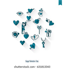 Simple Flat Icons Collection for Valentines Day, Wedding, Love and Romantic Events. Vector
