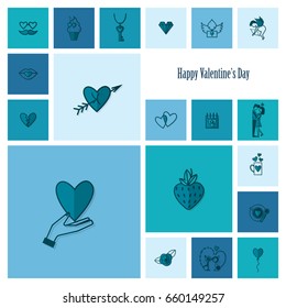 Simple Flat Icons Collection for Valentines Day, Wedding, Love and Romantic Events. Vector