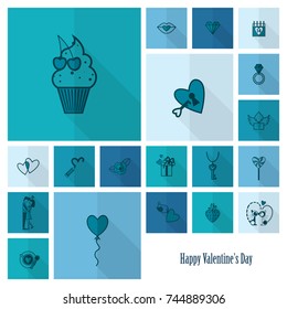 Simple Flat Icons Collection for Valentines Day, Wedding, Love and Romantic Events. Vector