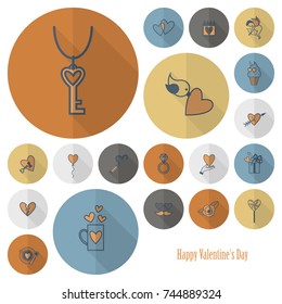 Simple Flat Icons Collection for Valentines Day, Wedding, Love and Romantic Events. Vector