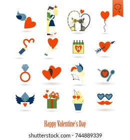 Simple Flat Icons Collection for Valentines Day, Wedding, Love and Romantic Events. Vector