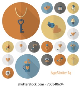 Simple Flat Icons Collection for Valentines Day, Wedding, Love and Romantic Events. Vector